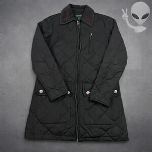 LRL Ralph Lauren Coat Small Black Quilted Long Puffer Winter Jacket Vintage